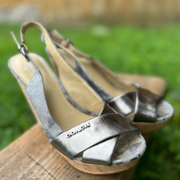 Coach “Jessy” Silver Cork Slingback Wedges - Picture 5 of 9